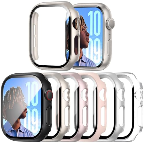 6-Stück Schutzhülle mit Displayschutzfolie Kompatibel mit Apple Watch SE/6/5/4 44mm,Ultradünne Hard Gehäuse Eingebaut Kratzfest Gehärtetes Glas Schutzfolie für iWatch SE 4 5 6 44mm