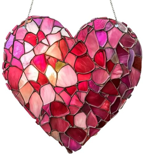 Dorccsi Suncatchers for Windows Hanging 8 Inch Heart Shape Stained Glass Acrylic Sun Catcher Indoor Window with Chains for Birthday Home Party Decor