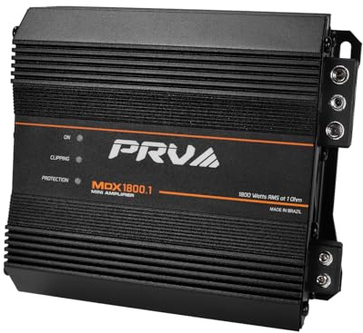 PRV Audio MDX1800.1 1 Ohm Mini Car Audio Amplifier 1 Channel 1800 Watts RMS Ultra Compact Full Range Monoblock Class D Amp for Powersports, Motorcycles, ATV, for High Power Loudspeaker Systems