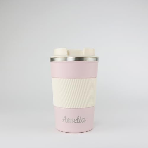 cribstar Personalised Engraved Insulated Travel Mug | Stainless Steel Tumbler | Double-Walled Tea/Coffee Cup | Leak-Proof & Reusable | Keeps Hot 12h / Cold 24h | Thermal Mug (Dusty Pink, 380ml)