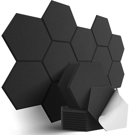 FLOWERUN 12 Stück Hexagon Akustikpaneele Selbstklebend, Schallabsorber aus Schaumstoff zur Schalldämmung, Akustikplatten Wandpaneele zur Geräuschreduzierung im Studio Büro Musikzimmer (Schwarz)