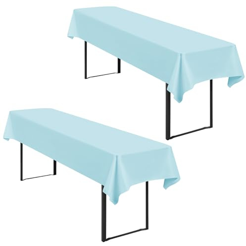 Lumaycens 2 Pack Beer Table Cover Tablecloth 250 x 100cm Table Cloths Rectangle Light Blue Beer Bench Covers Washable Polyester Farbic Beer Tent for Wedding Party Banquet Garden Furniture Covers