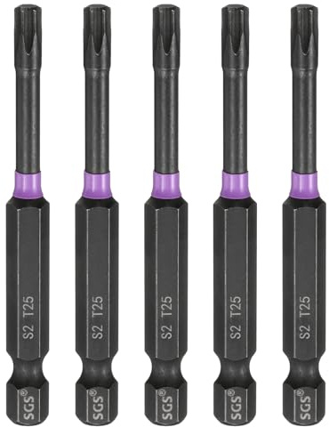 sourcing map 5 punte Torx T25 per cacciavite a percussione da 1/4, gambo esagonale, lunghezza 7,1 cm, magnetico, senza foro