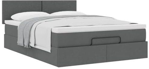 Hoodmeel Boxspringbett 140x200 mit Matratze und Bettkasten Bett 140x200 mit Matratze und Matratzentopper Polsterbett Doppelbett mit Stauraum Bettgestell mit Lattenrost-Dunkelgrau-140 x 200 cm