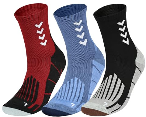 OFFCUP Compression Sport Running Socks, 3 Pairs Athletic Socks for Men Women with Cushion, Crew Sock with Arch Support for Trainer Running Sports Hiking Outdoors, UK 7-12