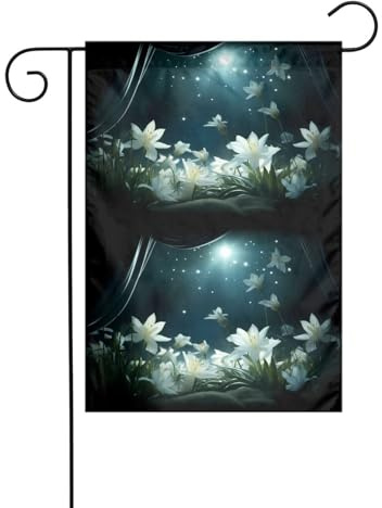 YYHWHJDE Mât de drapeau de jardin motif fleur au clair de lune décoration de cour extérieure mode 30,5 x 45,7 cm