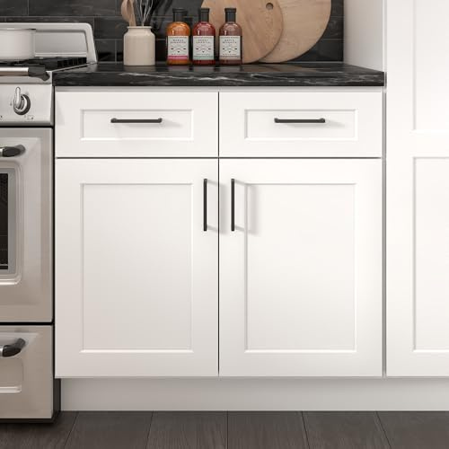 Furinno Shaker Drawer Base Kitchen Cabinet with 2-Doors, Ready to Assemble, 24 D x 33 W x 34.5 H, White