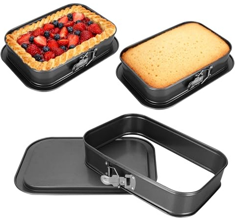 WeeGoo Non-Stick Springform Cake Tin, 33x23x6.5 cm Cheesecake Pan with Removable Bottom, Leak-Proof Rectangular Bakeware Tray for Baking Tortes Mousse Cheesecake