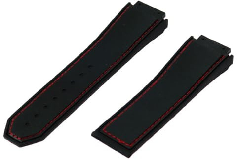 ROUREOX Weiches Umweltfreundliches Silikon-Armband Wasserdicht, Schweißfest, Schnellverschluss für Hu-blot King Power-Schwarz + Rot 29x19mm