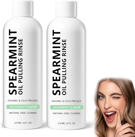 Spearmint Oil Pulling Rinse - Natural Mouthwash with Organic Cold-Pressed Coconut Oil, White Spearmint Oils Pulling Rinse, Fresh Breath & Oral Care, Protect Dental Health (2 pcs)