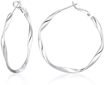 BMMYE Boucles d’oreilles Créoles En Argent Sterling Pour Gemmes,Grandes Créoles Légères Et Hypoallergéniques En Argent Pour Femmes 30MM 40MM 50MM 60MM