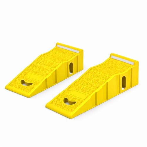 ZincOrange 2er-Pack Auto Auffahrrampe, Tragfähigkeit 4.500 kg pro Paar, mit reflektierenden Warnaufklebern, Gelb