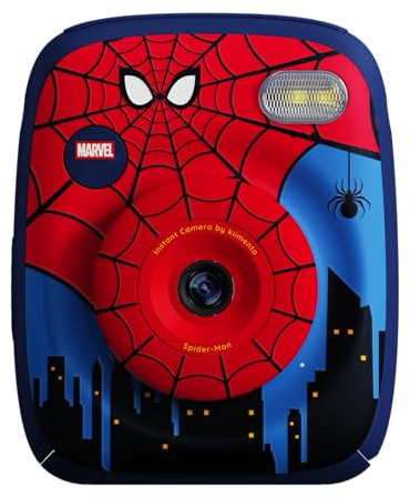 Kiimento Spider-Man - Fotocamera digitale a stampa istantanea con licenza ufficiale, foto da 48 MP, video 1080p, stampe senza inchiostro in 5 secondi, modalità selfie e creatore, scheda SD da 32 GB