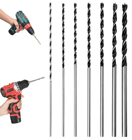JASFLY 7 Pièces Foret Bois Long Bois Ø 4mm, 5mm, 6mm, 7mm, 8mm, 10mm, 12mm x 300mm pour Tendre et Dur Plastique pour Visseuse Perceuse à Main électrique