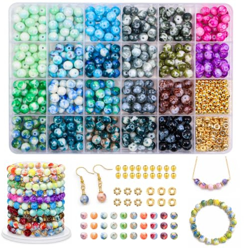 YJWZ 520 Stück Glasperlen Set 8mm, bunte Perlen für Armbänder Erwachsene und Kinder, Perlen zum Auffädeln für Armbänder Selber Machen, Schmuckperlen zum Auffädeln in Edelstein-Optik, DIY Bastelset