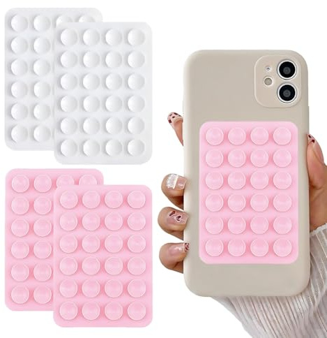 LEPZUR Ventosa Móvil 4 Piezas, Colores Rosa Y Blanco, Tamaño Estándar, Para Selfies Y Videos