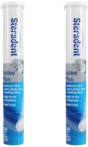 Active Plus Denture Cleaning Tablets 60 - Pack of 2 | Removes Stains, Plaque & Tartar | Antibacterial Effervescent Tablets for Dentures, Retainers, Mouth Guards