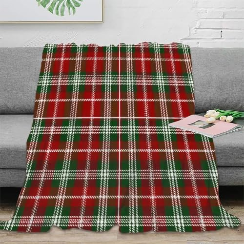 3D gedruckt Christmas Tartan Wohndecke Mikrofaser Bettwäsche kuschelig warm Festive Plaid Pattern Fleecedecke atmungsaktiv als Geschenk zum Einzug für Haushalte 40x50inch(100x130cm)