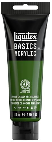 Liquitex 1046224 basics – akrylfärg, monopigmenterade konstnärspigmenterade pigment, ljusäkta, medelviskositet, akivkvalitet, sidenglänsande finish, 118 ml tub, krok grön permanent färgton