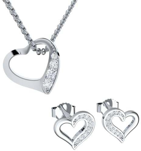 Schmuckset Herzkette Silber 925 und Herz Ohrringe von AMOONIC mit Zirkonia | inkl. Luxusetui Kette und Ohrringe Halskette Damenkette Damen Schmuck Ohrstecker Set