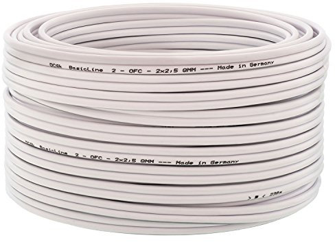 DCSk – 30m - 2 x 2.5mm² - Cable para Altavoces – Cable OFC para Altavoces, Adecuado para Altavoces de Coche, Cobre Puro sin oxígeno 99.99%, Blanco