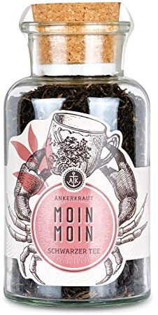 Ankerkraut Moin Moin Schwarztee, loser schwarzer Tee zum Aufbrühen ergibt ca. 8 Liter, zuckerfrei, 80 g im Korkenglas