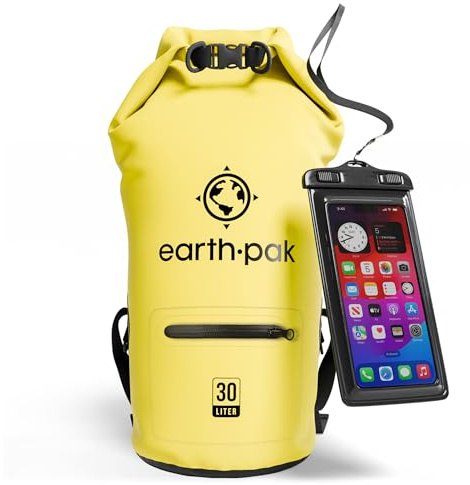 Earth Pak Torrent Serie Dry Bag wassersdichte Tasche mit verstellbarem Schultergurt und wasserfester Handyhülle Ideal beim Kajak Fahren Angeln Rafting Gelb 30L
