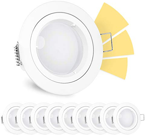 linovum 10er Set fourSTEP LED Einbaustrahler dimmbar ohne Dimmer - LED GU10 warmweiß 4W 230V Decke Einbauspot matt weiß rund