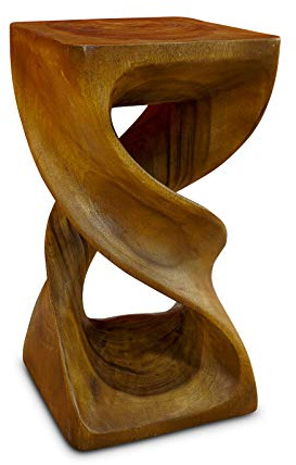 Kinaree Akazie Beistelltisch Double Twist - 50cm gedrehter Holzhocker auch als Blumenständer geeignet