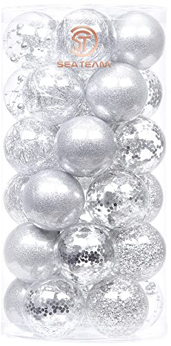 Sea Team 30er-Pack 60mm bemalte glitzernde Christbaumkugeln | Durchmesser 2,36 Zoll, dekorative Aufhängeornamente zur Verschönerung des Weihnachtsbaums