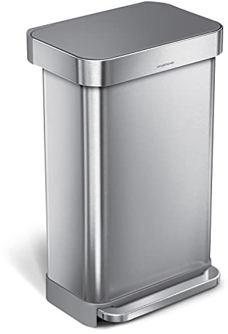 simplehuman CW2080 45L Rectangular Kitchen Pedal Bin with Liner Pocket, Silent Soft Close, Strong Pedal, Dent-Proof Lid, Brushed Stainless Steel with Grey Plastic Lid, W 40.5cm x H 65.5cm x D 33.8cm