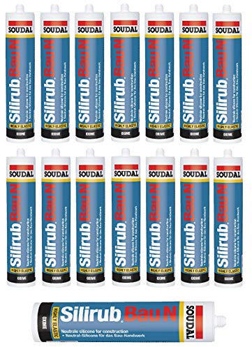 15x Soudal Silirub Bau N Bausilikon Silikon Dichtstoff 300ml Kartusche - weiss - 15 Stück