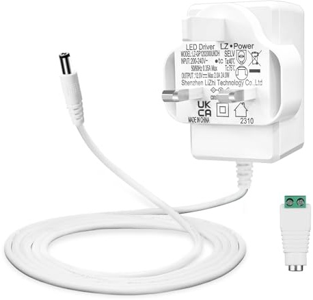 Lacasa 12V 2A Power Supply for LED Strips, Transformer AC 200-240V to DC 12V Driver Converter Adapter 24W with 5ft/1.5m Long Cable, UK Plug, 5.5 x 2.1mm Jack, UKCA Approved, White