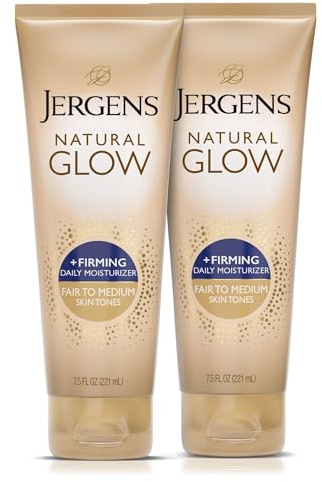 Jergens Natural Glow +Firming Self Tanner Body Lotion, Fair to Medium Skin Tone, Sunless Tanning Moisturizer with Collagen and Elastin. Helps to Visibly Reduce Cellulite, 7.5 Fl Oz (Pack of 2)