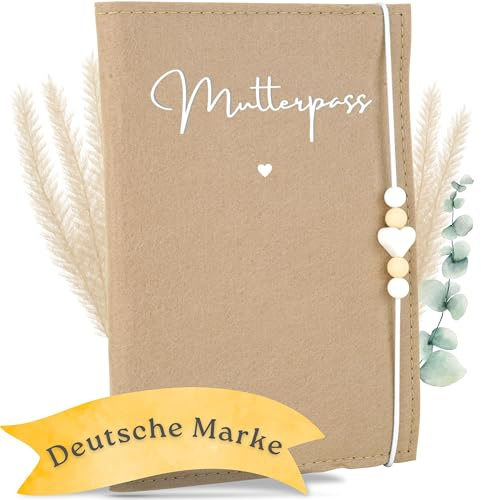 MAHEWA® Funda para pasaporte de maternidad hecha a mano de tela de fieltro para pasaporte de maternidad alemana, beige, Mutterpasshülle Mutterpass, Minimalista