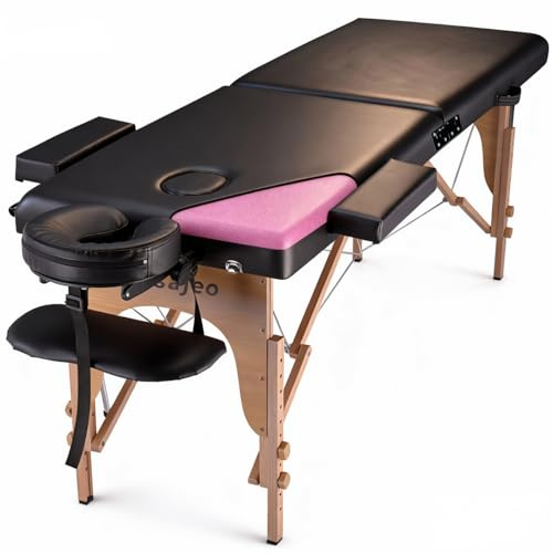 Professional Massage Table Portable Massage Bed for Spa Salon Tattoo Esthetician Lash Reiki, Adjustable Height 84 Long & 500 LBS Load Capacity, Black (2-Section)