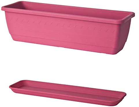 Euro3plast 20552056.44 Inis Blumenkasten mit Untersetzer 80 cm lang aus Kunststoff in pink Innen- und Außenbereich geeignet