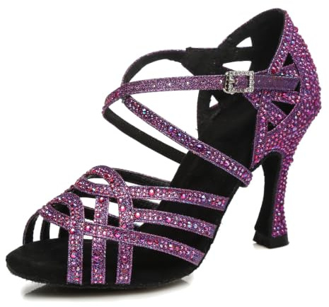 MINITOO Donna Ballo Scarpe con Strass Sposa Matrimoni Serata Sandali con Tacco L357 Viola EU 40.5