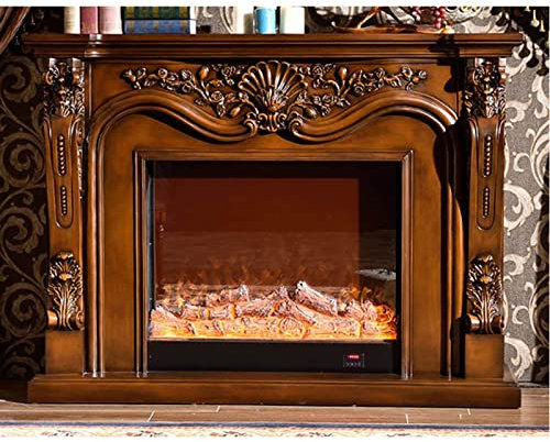 TOMYEUS fireplace Electric Fireplace Insert Firebox Burner Fireplace Set Wooden Mantel With Artificial LED Optical Flame Decoration Chimney electric fireplace (Color : Brown with heater)