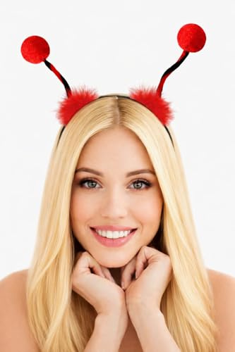 Hatstar Marienkäfer Haarreif mit Fühlern | Strinband, Haarband mit Bommeln für Kinder und Erwachsene | Glitzer Accessoire zu Karneval und Fasching