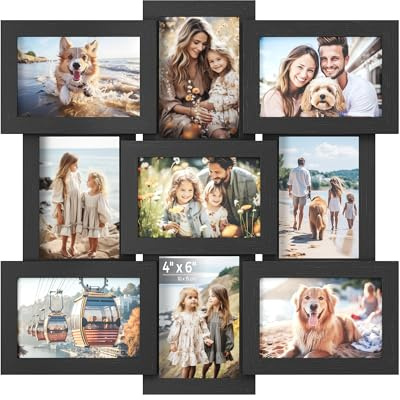SONGMICS Collage Photo Frame 9 Holes for 4x6 Multi Photo Display for Wall Decoration Ink Black RPF029B01