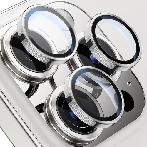 WSKEN für iPhone 15 Pro Max/15 Pro Kameraschutz 9H Kratzfest Blasenfrei | HD Kamera Metallglas Displayschutz Folie Militär-Sicherheitsglas,Anti-Fingerabdruck,Handyhülle Freundlich,Titanium