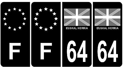 HADEXIA Euskal Herria - Lote de 4 adhesivos para matrícula de coche (64 unidades), color negro y F europeo, color negro