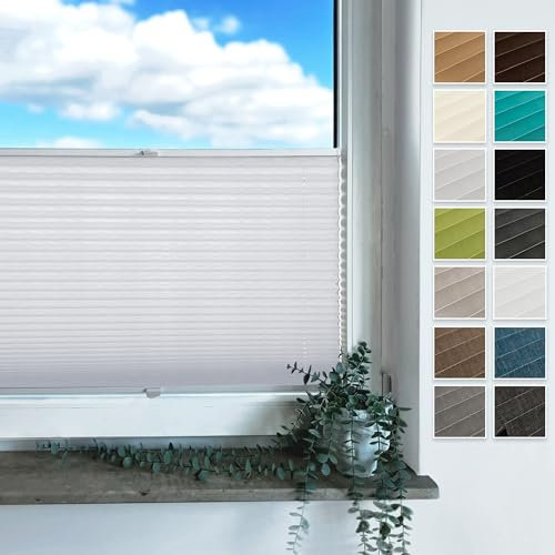 Rollmayer Plissee mit Bohren, Plisseerollo Faltrollo Sichtschutz und Sonnenschutz für Fenster und Tür Premiumqualität Falte für Zuhause, 3 Kollektionen(Binco Weiß,B85cm x H100cm)