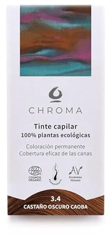 Tintes Chroma BIO Castaño Medio Caoba 3.4 – 500g – Tinte Natural en Polvo sin Amoníaco – Reflejos Cálidos y Cobertura Total de Canas – Vegano y Botánico – Cabello Brillante y Fuerte