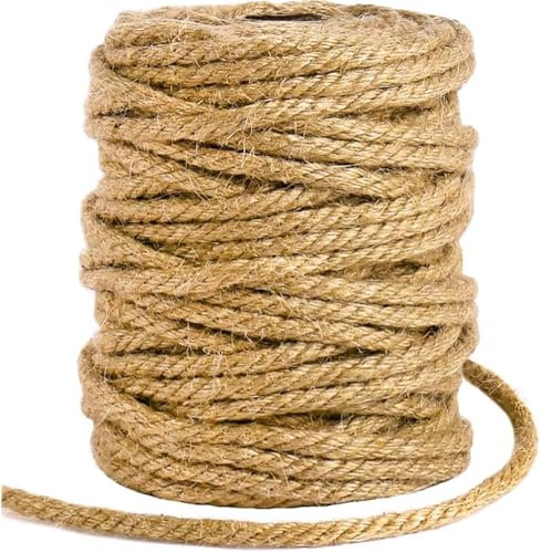 Cuerda de Yute 30m - 6mm, 4 Capas Cuerda de Sisal Fibra 100% Natural Gruesa Cordel Cáñamo rascador para Gatos, Artesanía, Embalaje, Decoración, Jardinería (30m - 6mm)