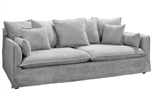 Riess Ambiente Großes 3-Sitzer Sofa Heaven 200cm grau Bouclé Federkern Hussensofa Moderne Couch auch als Ecksofa kombinierbar