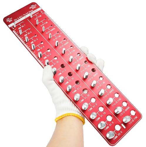 GIMYUAN Gewindeprüfer, 28 Muttern- und Bolzengewindegrößenprüfer, Schraubenidentifizierungslehre mit 14 Standard- und 14 metrischen (Rot)