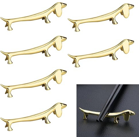 DECARETA 6 Soportes para Cubiertos de Mesa Soportes para Cubiertos de Perro Salchicha Soportes para Cubiertos de Mesa Creativos y Bonitos Soporte para Tenedores y Cuchillos (Oro)