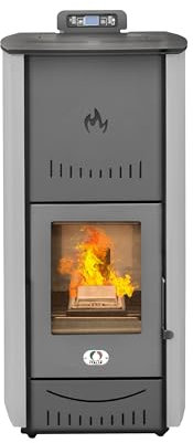 STUFE A PELLET ITALIA New York 20 Kw | Hydro-Pelletöfen für Heizung und Warmwasser Effizienz 90% Heizt 120m² Autonomie 22 Std. Programmierbar 5 Geschwindigkeiten und Kräfte 24 Monate Garantie Grau